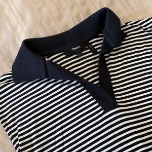 Theory Navy and White Striped Collared Shirt